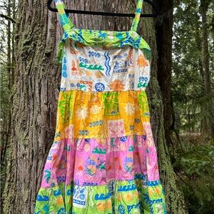 Flying Tomato Multicolor Tropical Patchwork Sun Dress - Pink, Yellow & Green